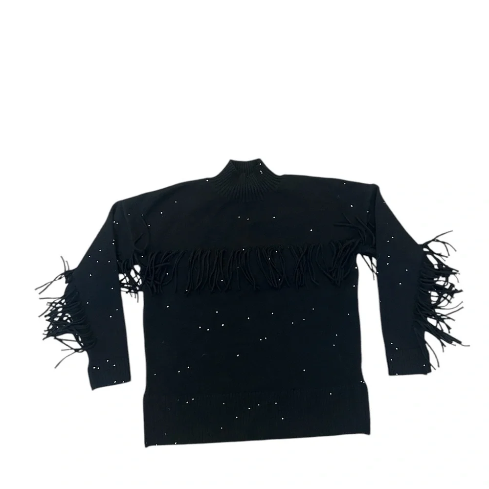 Central Park West Sweater Fringe Sparkle Dots Mock Turtleneck NWOT Size Medium